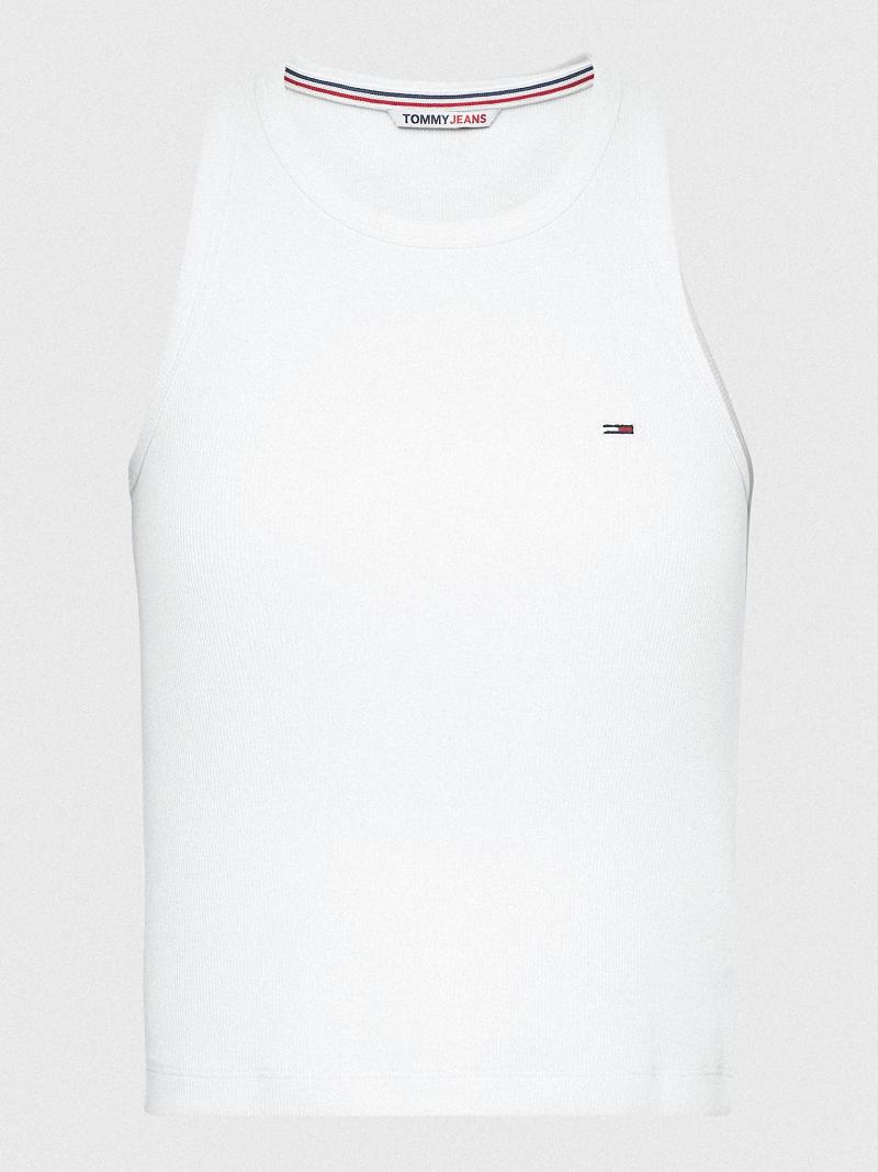 Női Tommy Hilfiger Ribbed Tank Felsők Fehér | HU 504EBC